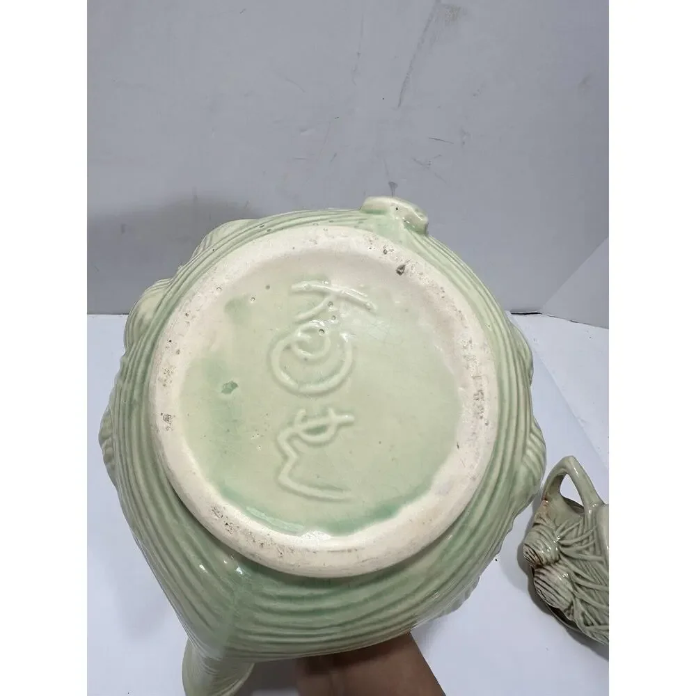 Vintage McCoy Pottery Teapot No Lid‎ + Creamer Cone in Green & Brown